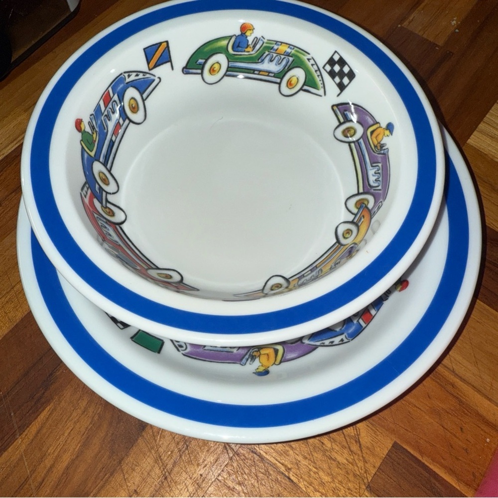 Tiffany & Co. Blue and White Racing Car Bowl Set